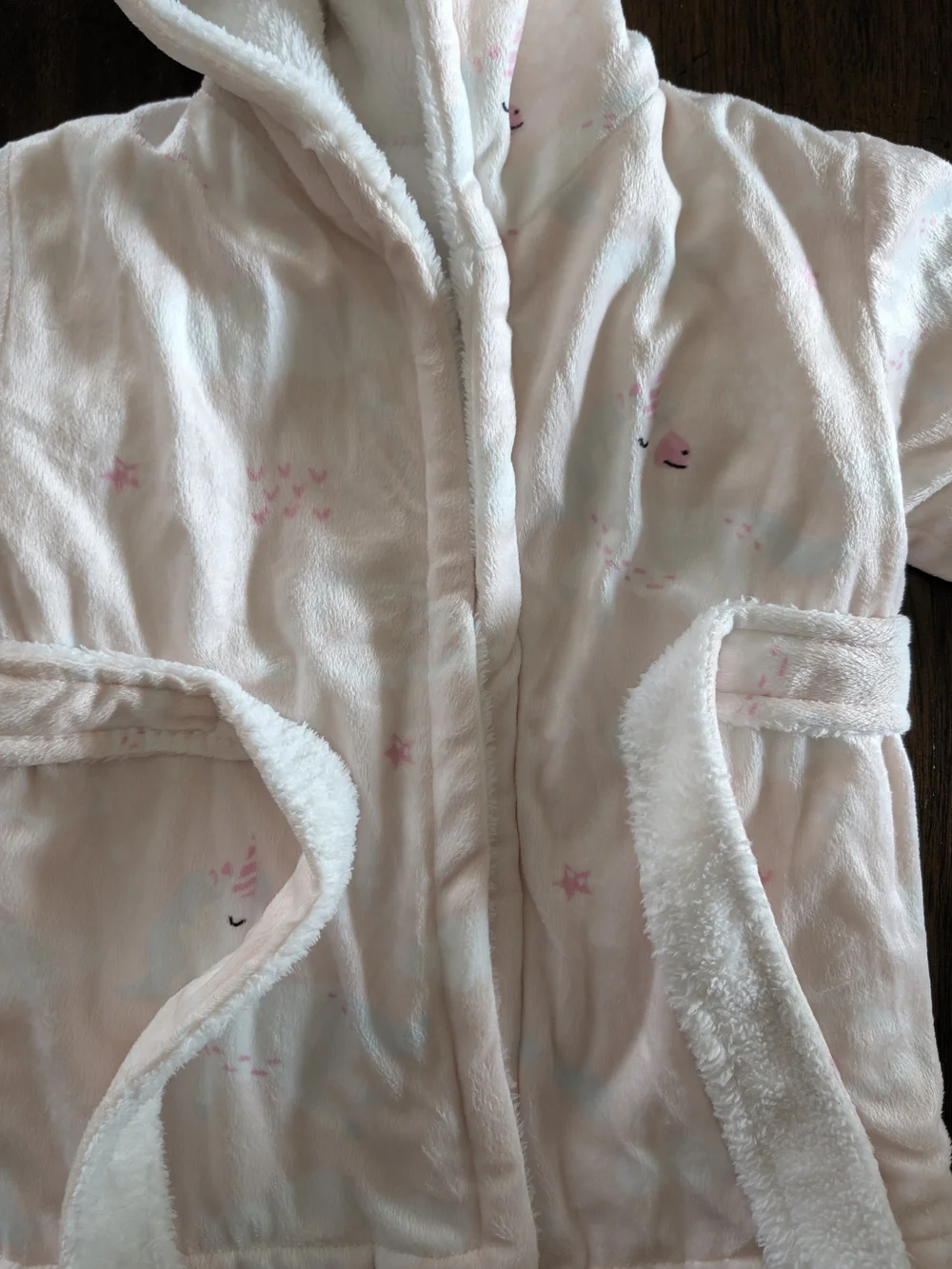 Toddler Unicorn Hooded Bath Robe - Light Pink White Plush 12 Month